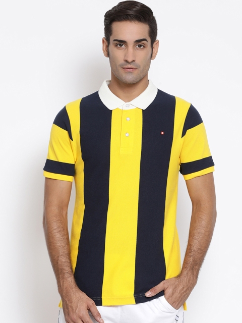 

SWISS MILITARY Men Yellow & Black Striped Polo Collar T-shirt