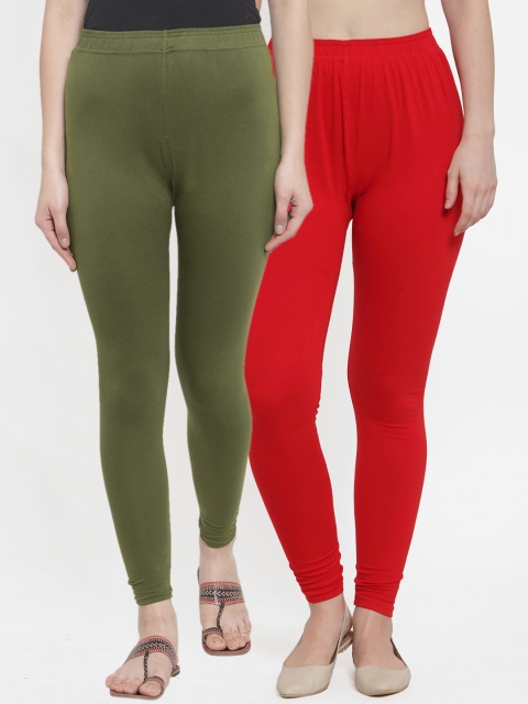 

TAG 7 Women Pack Of 2 Solid Ankle-Length Leggings, Red