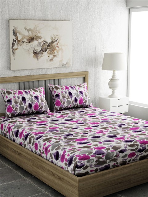 

EverHOME White & Pink Floral 210 TC Cotton 1 King Bedsheet with 2 Pillow Covers