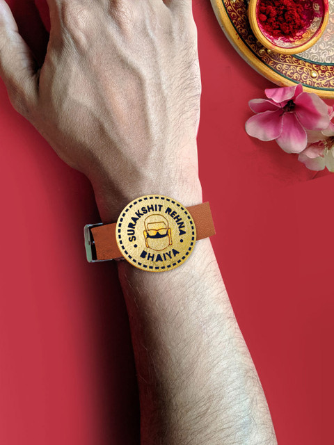 

Foxy Sperks Men Gold & Brown Gold-Plated Wraparound Rakhi