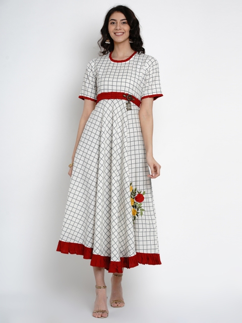 

Yuris Women Off-White & Red Checked A-Line Dress
