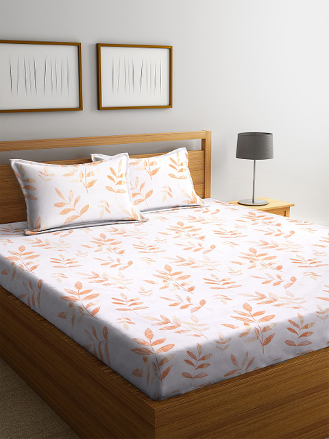 

BOMBAY DYEING Brown & White Floral 144 TC Cotton 1 King Bedsheet with 2 Pillow Covers