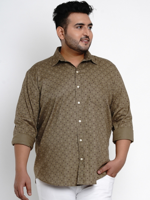 

John Pride Men Olive Brown Comfort Regular Fit Printed Casual Shirt