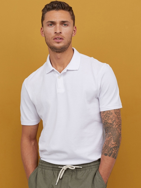 

H&M Men White Solid Polo Shirt