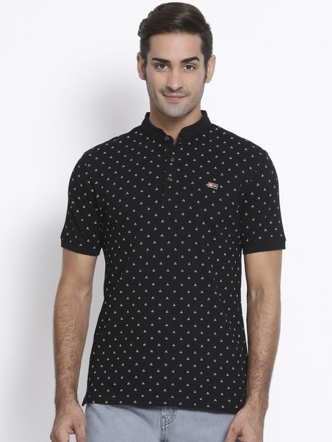 

SWISS MILITARY Men Black Printed Henley Neck T-shirt