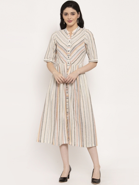

Ayaany Women Multicoloured Striped Fit and Flare Dress, Multi