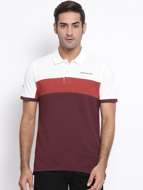 

SWISS MILITARY Men Maroon & White Colourblocked Polo Collar T-shirt