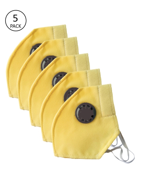 

JAINISH Unisex Pack of 5 2 Ply Outdoor Protective Face Masks With Valve, Yellow