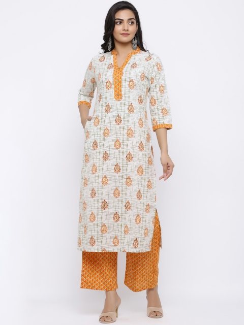 

Indi INSIDE Women Cream-Coloured & Orange Printed Kurta with Trousers