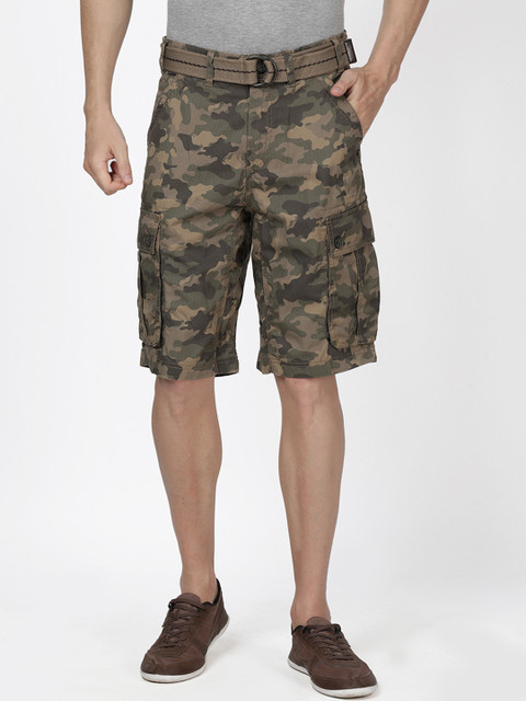 

t-base Men Khaki Camouflage Printed Regular Fit Cargo Shorts
