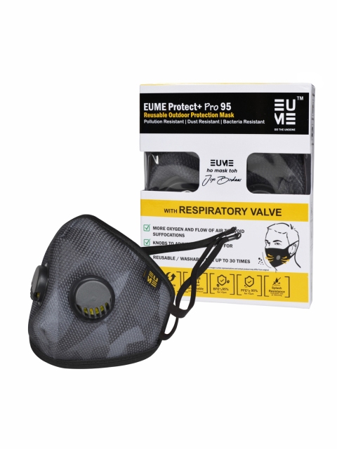 

EUME Unisex Black & Grey Printed Reusable 4-Ply Protect Pro 95 Mask With Respiratory Valve