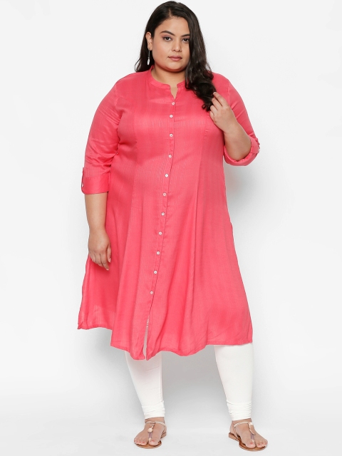 

RANGMANCH PLUS by Pantaloons Women Pink Solid A-Line Kurta