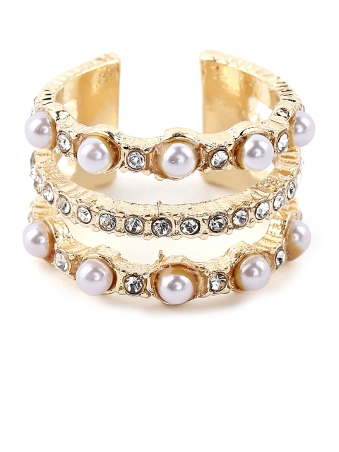 

20Dresses Gold-Toned & White Pearls & Zircon-Studded Finger Ring