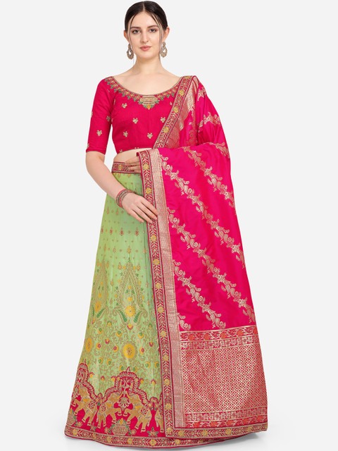 

Stylee LIFESTYLE Green & Pink Embroidered Semi-Stitched Lehenga & Blouse with Dupatta