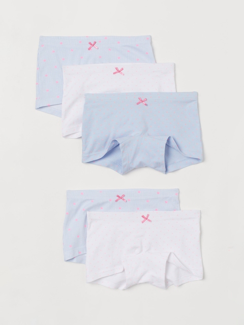 H&M Girls Blue & White 5 Pack Boxer Briefs 0688916056