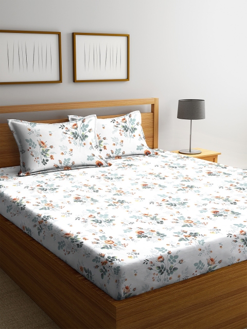 

BOMBAY DYEING Grey & Peach-Coloured Floral 160 TC Cotton 1 King Bedsheet with 2 Pillow Covers