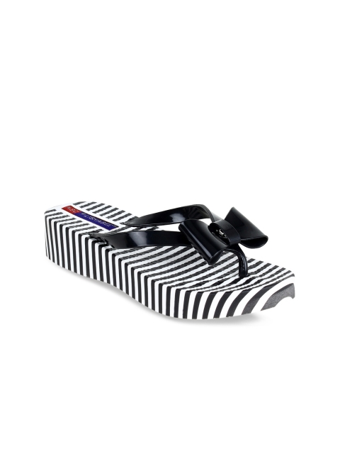 

MSC Women Black & White Striped Heeled Thong Flip-Flops