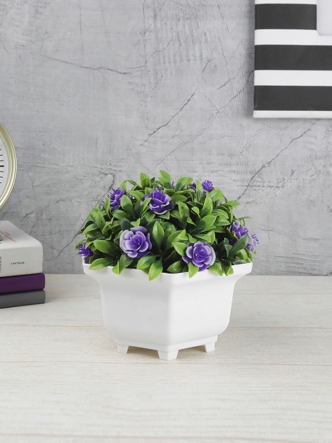 

FOLIYAJ Green & Purple Artificial Plant With Roses & White Pot