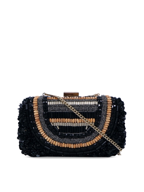 

Diwaah Black & Beige Embellished Box Clutch