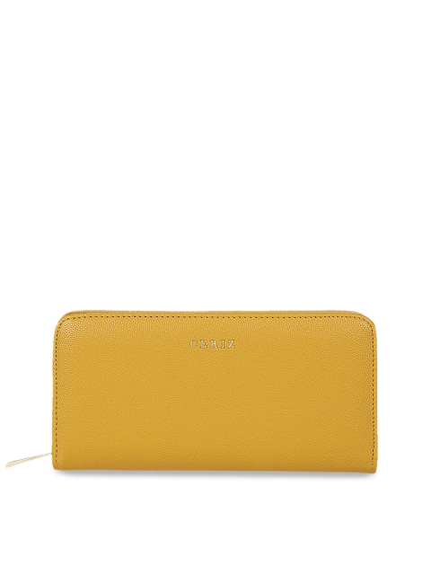 

CERIZ Women Mustard Yellow Solid Zip Around Wallet