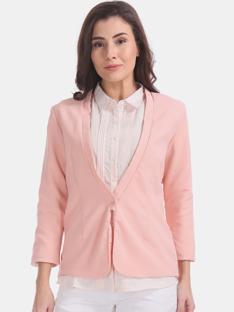 

ELLE Women Pink Solid Overcoat