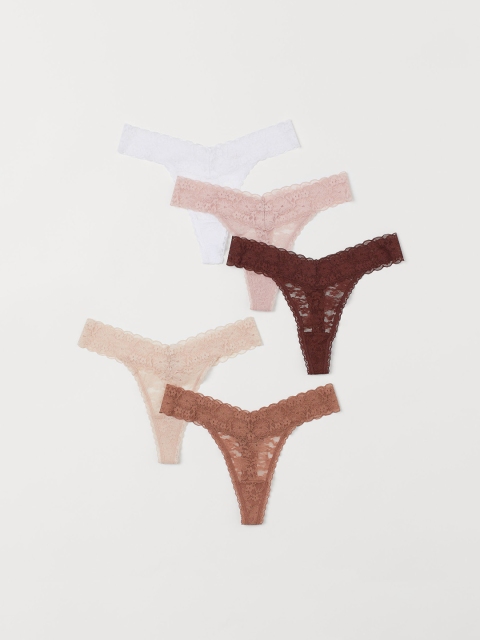 

H&M Women 5-Pack Lace Thong Briefs, White