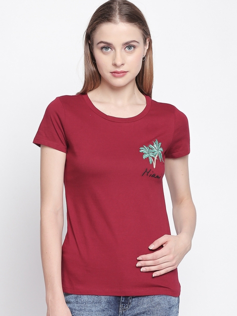 

Honey by Pantaloons Women Red Solid Round Neck Pure Cotton T-shirt