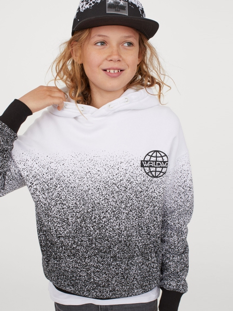 

H&M Boys White & Black Printed Hoodie