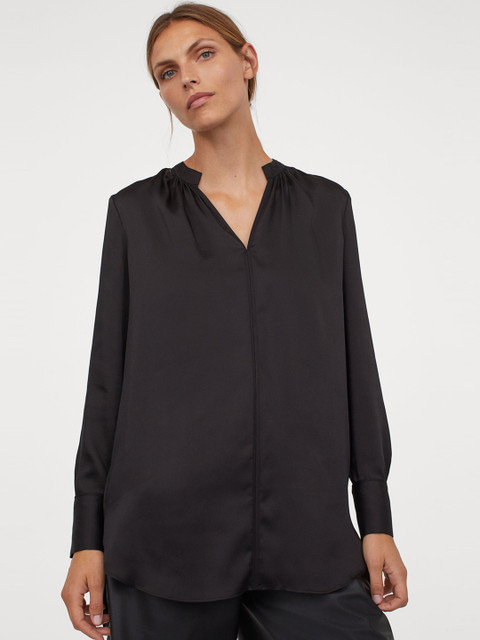

H&M Women Black Solid Long Satin Blouse