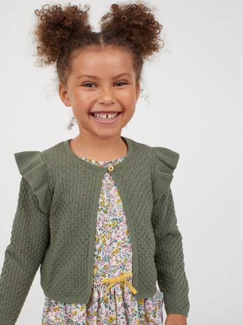 

H&M Girls Green Flounce-Trimmed Cardigan