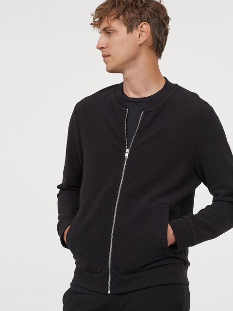 

H&M Men Black Solid Zipped Cardigan