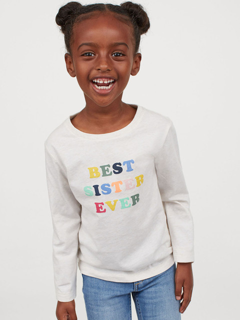 

H&M Girls White Printed Long-Sleeved Sibling Top