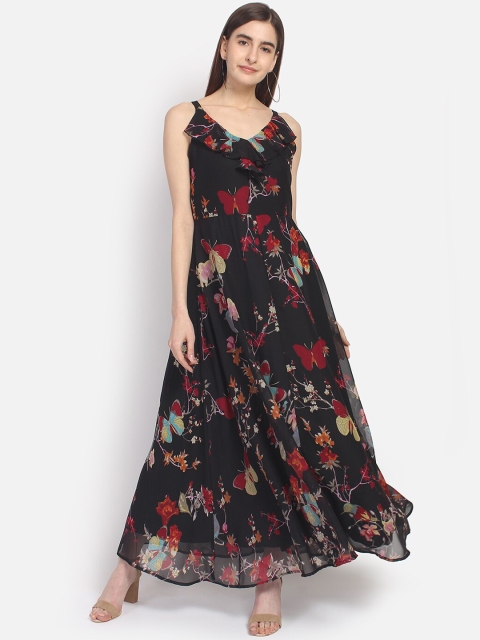 

Yaadleen Women Black & Red Floral Print Maxi Dress