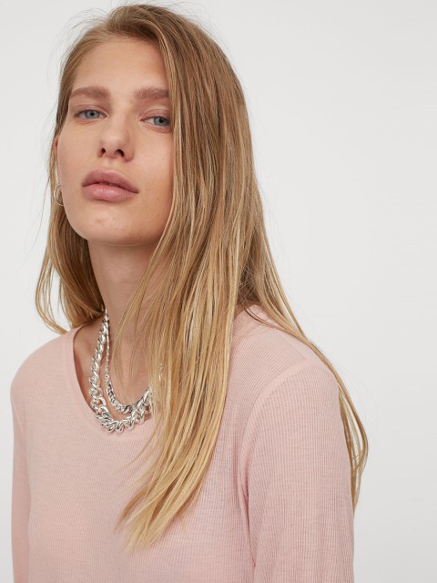 

H&M Women Pink Solid Ribbed Top