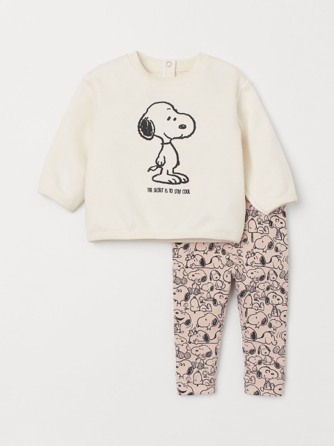 

H&M Girls White & Black Printed T-shirt with Pyjamas