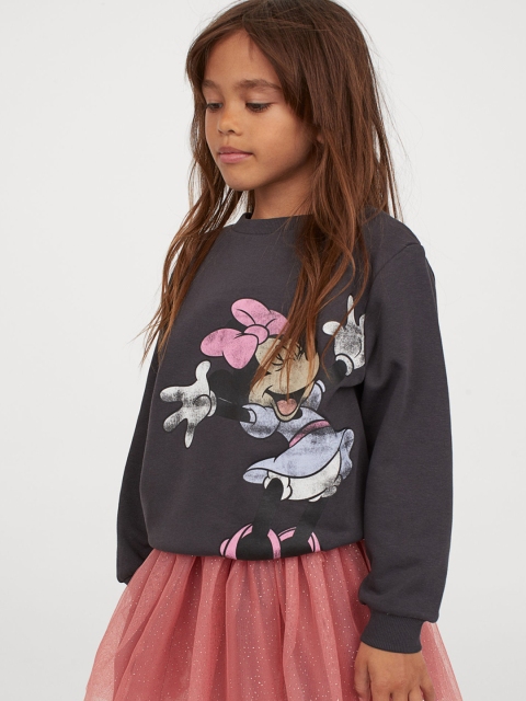 

H&M Girls Charcoal Grey Printed Sweatshirt