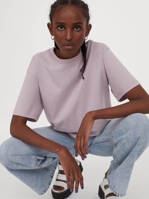

H&M Women Purple Solid Round Neck T-shirt