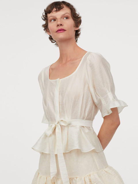 

H&M Women Off-White Solid Glossy Blouse