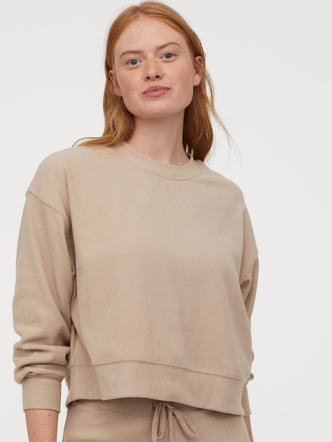 

H&M Women Beige Solid Jersey Sweatshirt