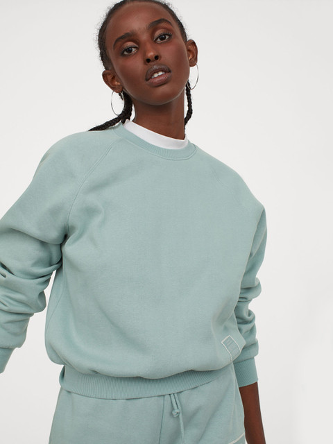 

H&M Women Sea Green Cotton-Blend Sweatshirt