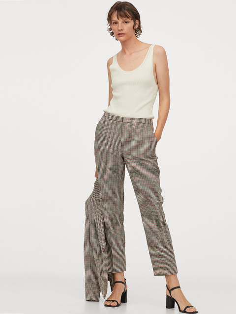 

H&M Women Brown & Red Regular Fit Checked Regular Trousers