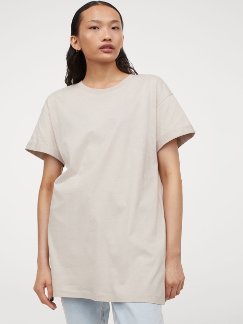 

H&M Women Beige Solid Round Neck T-shirt