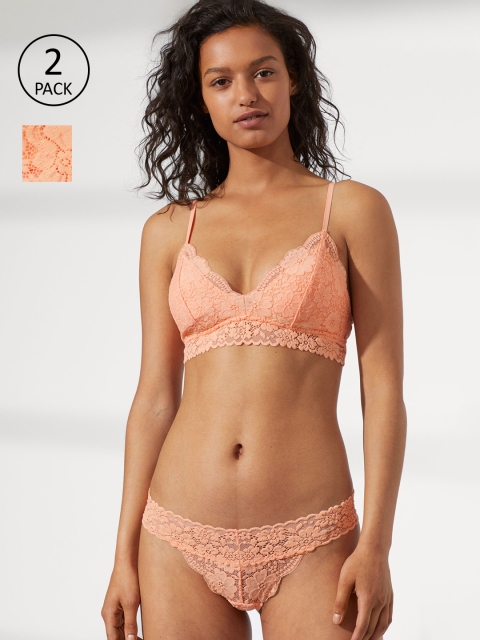

H&M Women 2-Pack Lace Thong Briefs, Orange