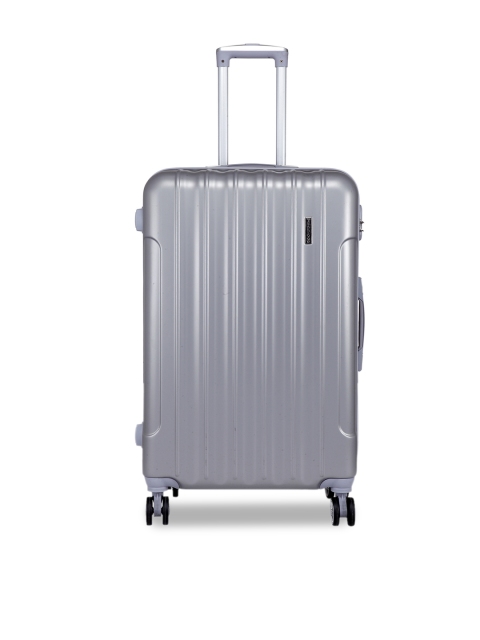 Teakwood Leathers Unisex Silver-Toned Textured Hard-Sided Large Trolley Suitcase