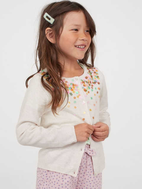 

H&M Girls White Sequin-Detail Cardigan