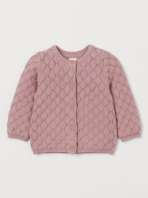 

H&M Girls Pink Solid Pointelle Cardigan
