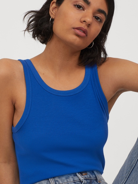 

H&M Women Blue Ribbed Vest Top