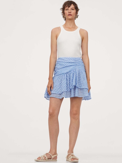 

H&M Women Blue Solid Draped Flounced Skirt