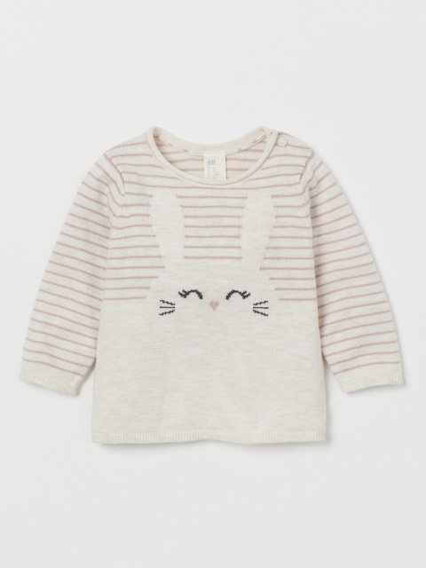 

H&M Girls Off-White & Pink Jacquard-Knit Jumper