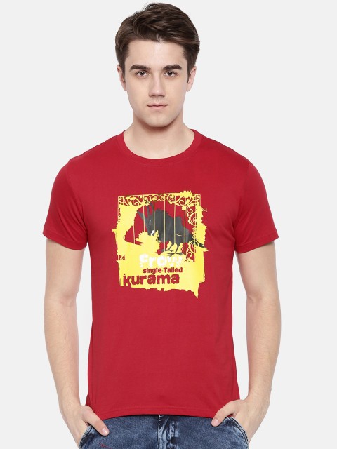 

Bushirt Men Red Kurama Printed Round Neck T-shirt